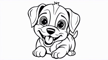 Fototapeta premium Coloring book for children. An illustration of a playful puppy with big, expressive eyes and a joyful demeanor that evokes feelings of warmth and happiness. Black and white coloring page