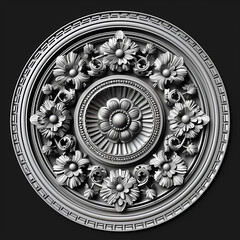 Obraz premium Vector round floral monochrome classic ornament. Greek meander. Patterns of Greece and ancient Rome. European border in a circle.
