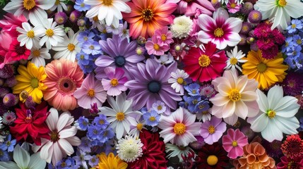 A stunning collection of vibrant flowers, showcasing diverse shapes and sizes that captivates the senses