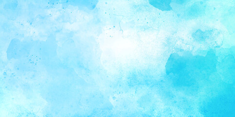 Fototapeta premium Natural shiny and soft light watercolor blurry cloudy blue sky wallpaper texture. Colorful beautiful sky blue color light grunge, wall background.