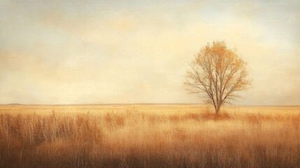 Fototapeta premium A minimalist rendition of an autumn field, emphasizing the simplicity and beauty of the earthy textures against a backdrop of fading sunlight.