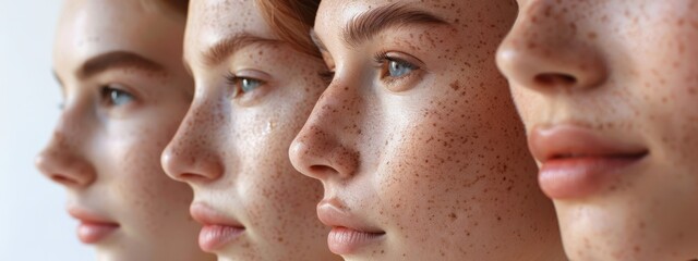  A collection of images featuring a woman with freckled skin