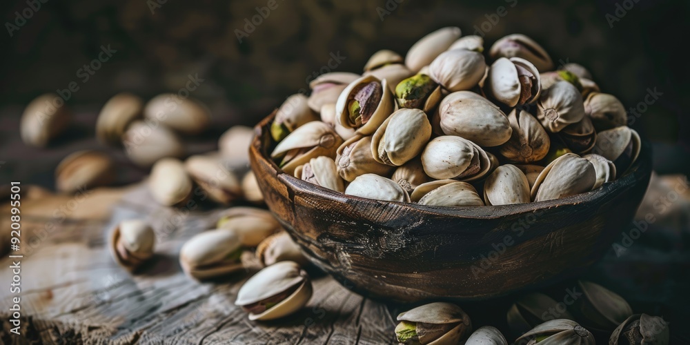 Canvas Prints Delicious Pistachios in a Rustic Bowl. Whole Salted Nuts Piled High for a Healthy Snack