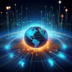 Obraz premium AI-powered globe business with digital data streams flowing into it, symbolizing global AI connect