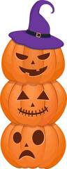 Halloween pumpkins with witch hat on white background. cartoon halloween vector illustration