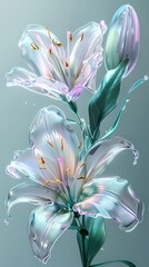 Fototapeta premium Metal glass futuristic flowers plants abstract graphics poster background