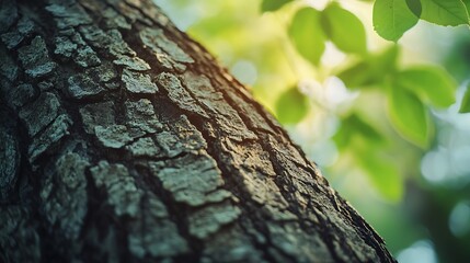 Background with Close-Up of Textured Tree Bark and Soft Green Bokeh