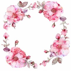 Elegant Rose Wreath. Watercolor Wedding Invitation Design with Vintage Charm