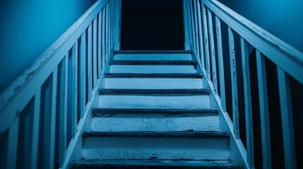 Fototapeta premium A dimly lit staircase leading into darkness, creating a mysterious and intriguing atmosphere.
