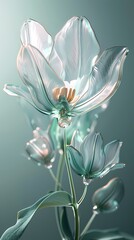 Fototapeta premium Metal glass futuristic flowers plants abstract graphics poster background