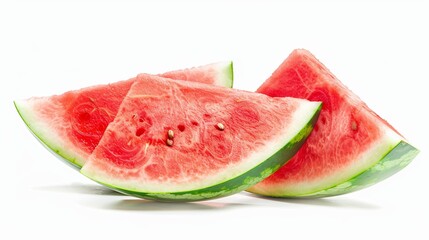 Macro sliced watermelon,Red watermelon triangular piece on white background