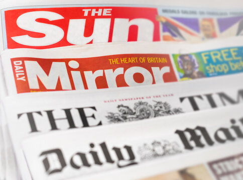 British tabloid newspapers from the United Kingdom. Publication titles include The Sun, Daily Mirror, The Times and the Daily Mail.