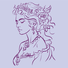 girl in dress with flowers vector for card decoration illustration