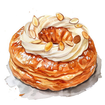 Soft Airy Paris-Brest Illustrated in Delicate Watercolor