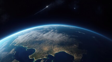 Fototapeta premium Captivating display of Earth's night radiance arching towards the universe 