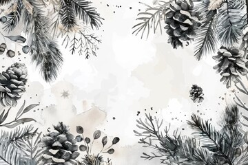 Naklejka premium Festive Christmas Watercolor Illustration with Traditional Symbols and Decorations