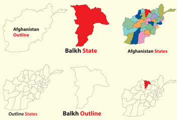 Obraz premium Balkh map vector of Afghanistan, Balkh line map, Balkh with city map, Balkh outline map