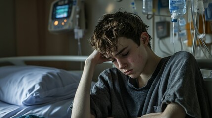 Obraz premium Teenage oncology patient anxiety and depression.