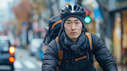 Delivery Man on a Bike in the City