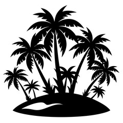 tropical island with a palm tree silhouette