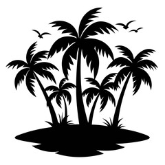 tropical island with a palm tree silhouette