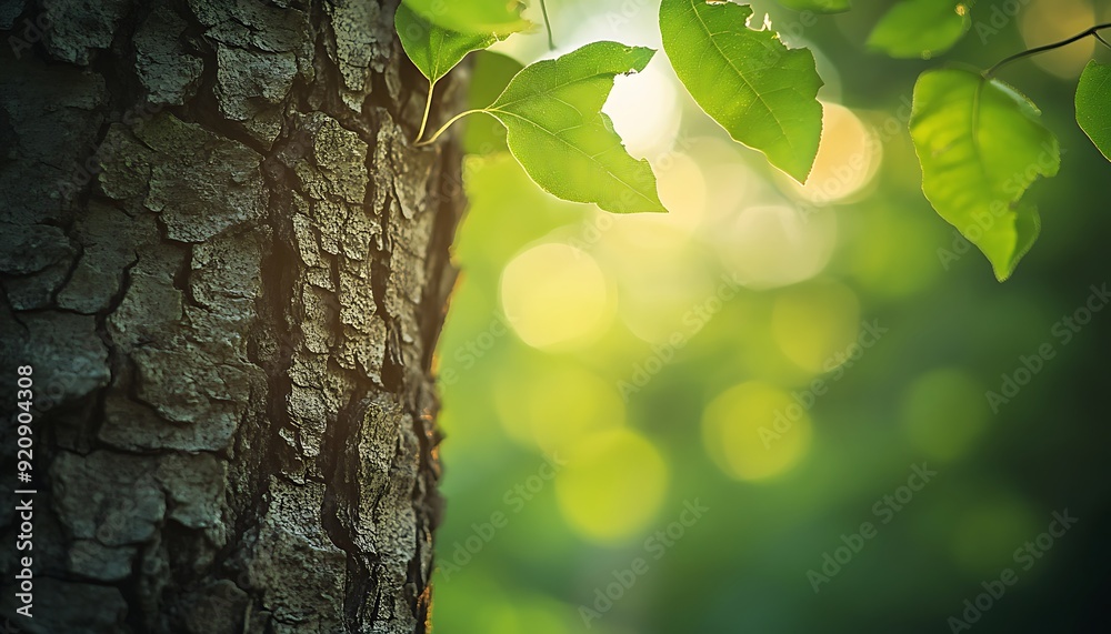 Leinwandbilder background with intricate tree bark texture and soft green bokeh