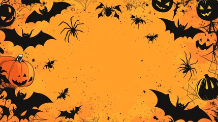 Adorable Halloween backdrop with playful bats, pumpkins, and spooky spiders, providing ample space in the center for your Halloween message.