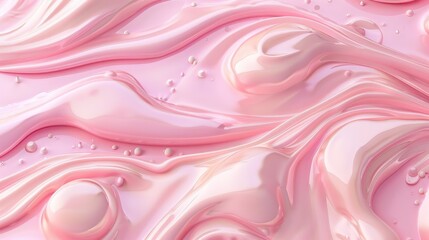 Obraz premium Soft, shiny pink surface with flowing textures and small bubbles creating a dreamy effect
