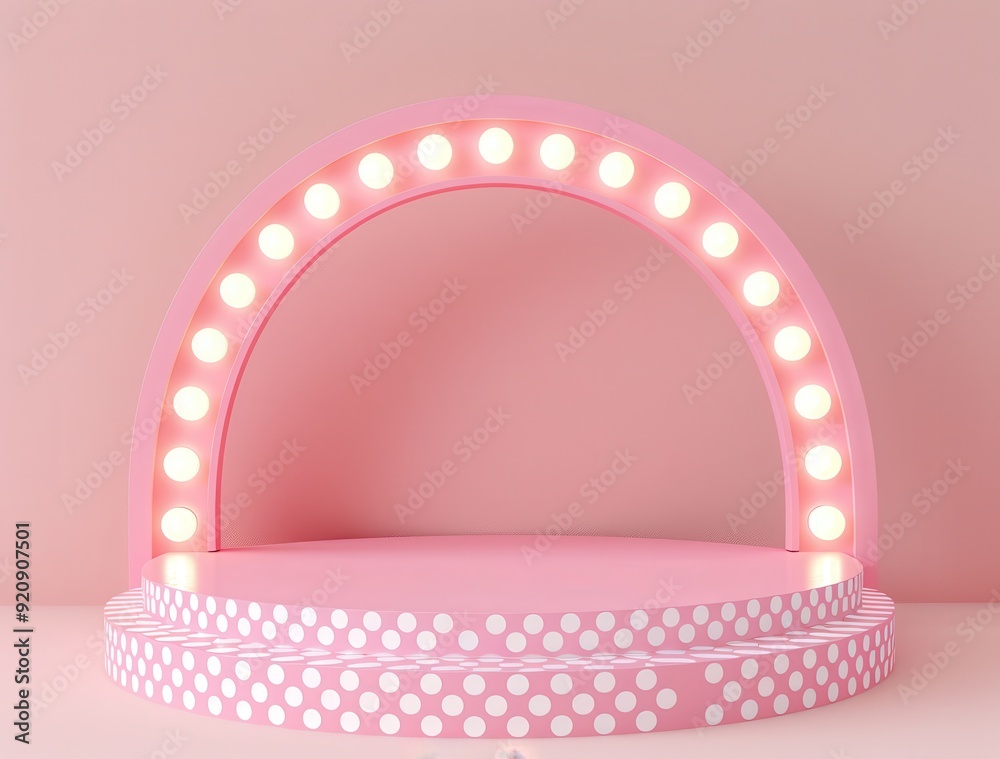 Aufkleber pink stage with polka dot design and illuminated arch