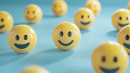 Yellow Smiley Faces Scattered on Light Blue Background