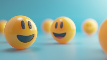 Fototapeta premium Yellow Smiley Face Emojis on a Blue Background