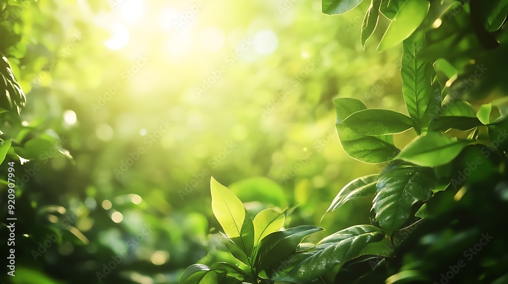 Aufkleber Background of Lush Rainforest with Dense Canopy and Soft Bokeh