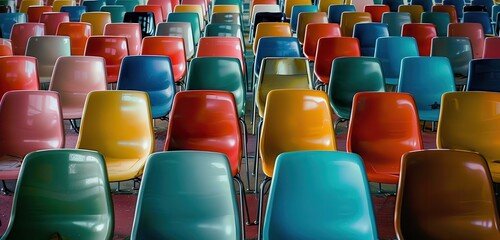 Naklejka premium Rows of Colorful Plastic Chairs in a Room