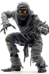 Fototapeta premium a model wearing a mummy costume for halloween isolated on white background