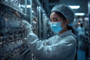 A lab worker is meticulously organizing samples in a controlled, high-tech laboratory environment, showcasing the structured and precise nature of scientific research facilities.
