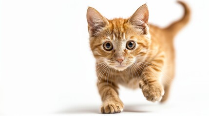 Obraz premium A Curious Orange Kitten Walks Towards the Camera