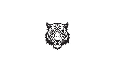 tiger head silhouette icon black logo design white background