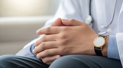 A doctor gently holds a patient's hand, offering reassurance and support during a consultation while sitting across a table