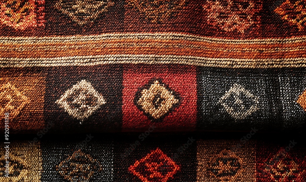 Poster close-up of andean textile from peru with traditional alpaca wool patterns