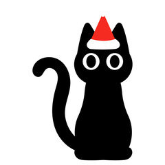 funny black cat is wearing santa hat illustrations 