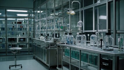 Laboratory equipment displayed in a sterile environment