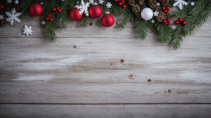 Christmas embellishments adorning a snowy wood setting 