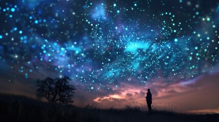 Fototapeta premium Starry Night Creation - Artist painting the cosmos, bringing stars and constellations to life in a magical scene of wonder and creativity