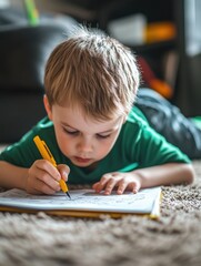 Young Boy Engaged in Homework