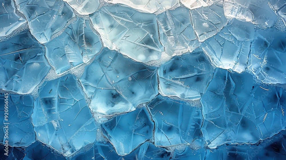 Poster abstract blue ice pattern with fractured surface
