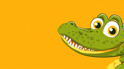 Obraz premium Cartoon crocodile face with big eyes and teeth on a yellow background.