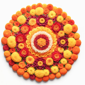 Closeup of an Onam pookalam or Athappokkalam,( floral carpet)typical flower decoration of Kerala