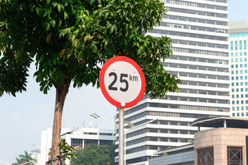 Traffic sign for speed limit in the city. After edits.