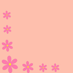 pink flowers on the side on a pink background free space