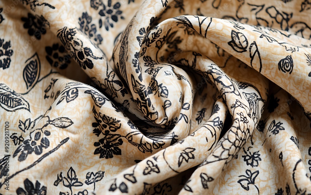 Poster Background Showcasing Indian Block-Printed Cotton Fabric with Intricate Floral Patterns